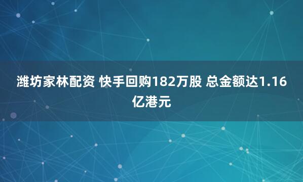 潍坊家林配资 快手回购182万股 总金额达1.16亿港元